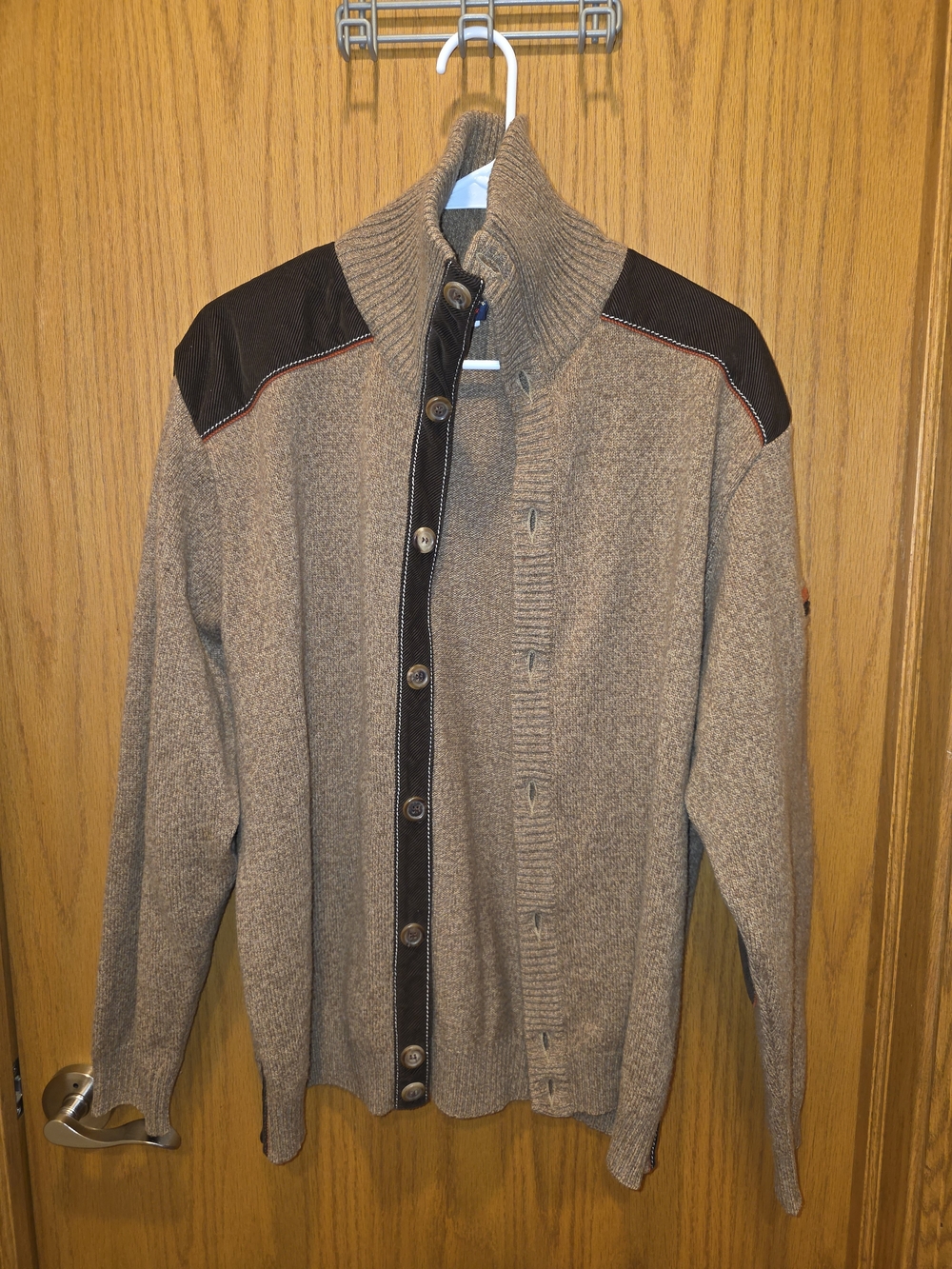 Paul & Shark Taupe and Black Wool Button Cardigan (Made In Italy)
